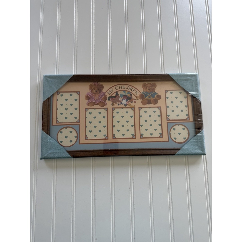 Vintage 90s My Children Teddy Bear Collage Photo Frame Nursery Cottage Decor